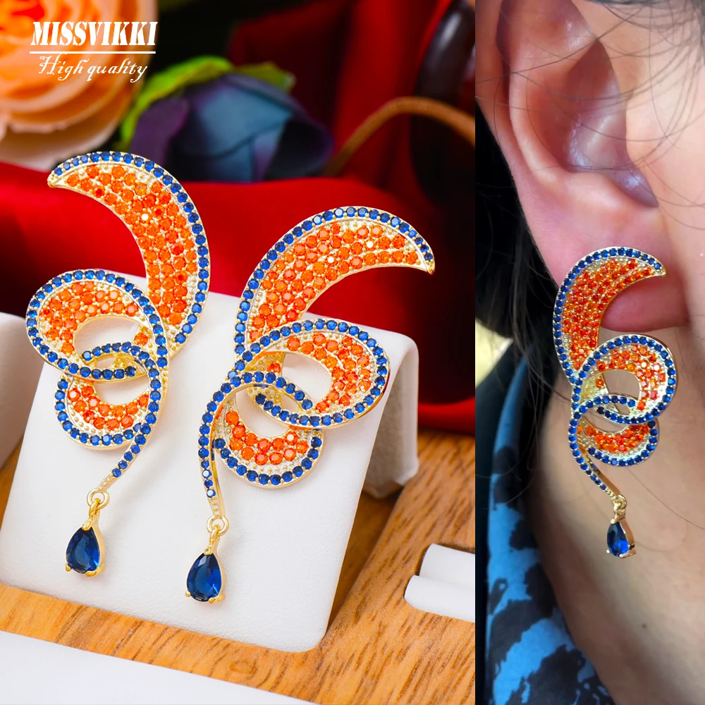 

missvikki New Luxury Gorgeous spiral Pendant Drop Earrings for Women Fine Jewelry Full CZ Bridal Wedding 2021 Earrings Jewelry