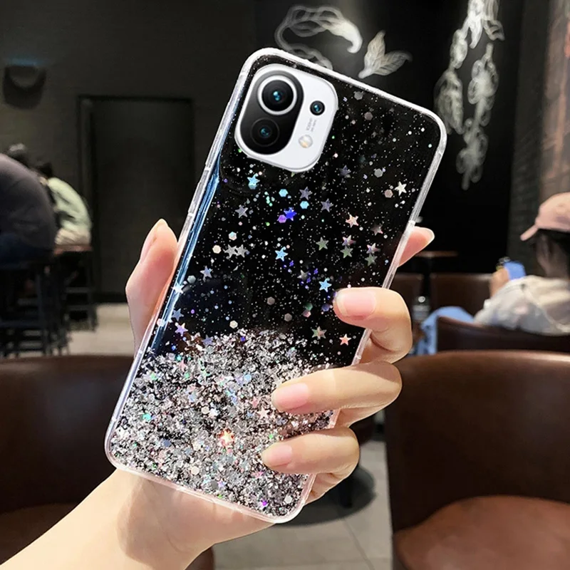 for xiaomi mi 11t mi 12 pro case clear glitter bling phone case for redmi note 9 9s 11 10 10s 11s 10t lite poco m4 x3 pro cover free global shipping