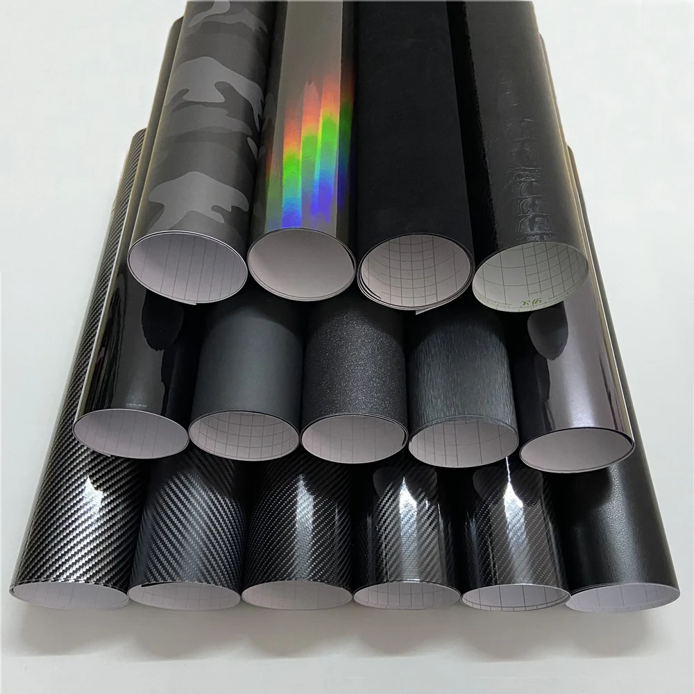 

Black Car Sticker Decal Carbon Fibre Vinyl Wrap Protection Film Glossy Matte Laser Wraps Auto Styling Accessories Console Motor