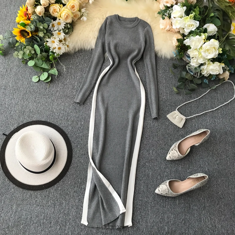 Женское трикотажное платье ALPHALMODA винтажное миди-платье с длинными рукавами в