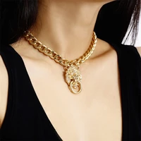 punk hip hop gothic short chain exaggerated metal lion head pendant collar necklace womens jewelry accessories wholesale