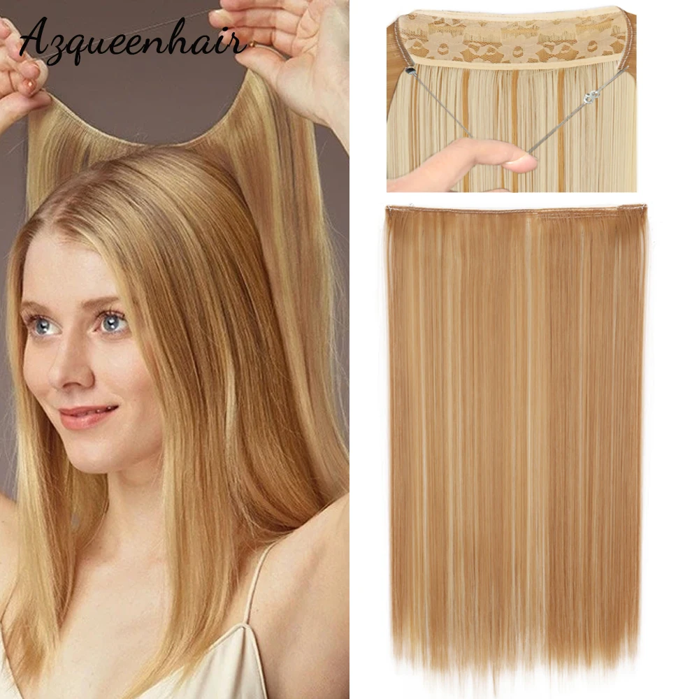 

Натуральные синтетические удлинители волос AZQUEEN с ореолом без зажима, искусственные светлые, коричневые, черные, красные прямые накладные в...