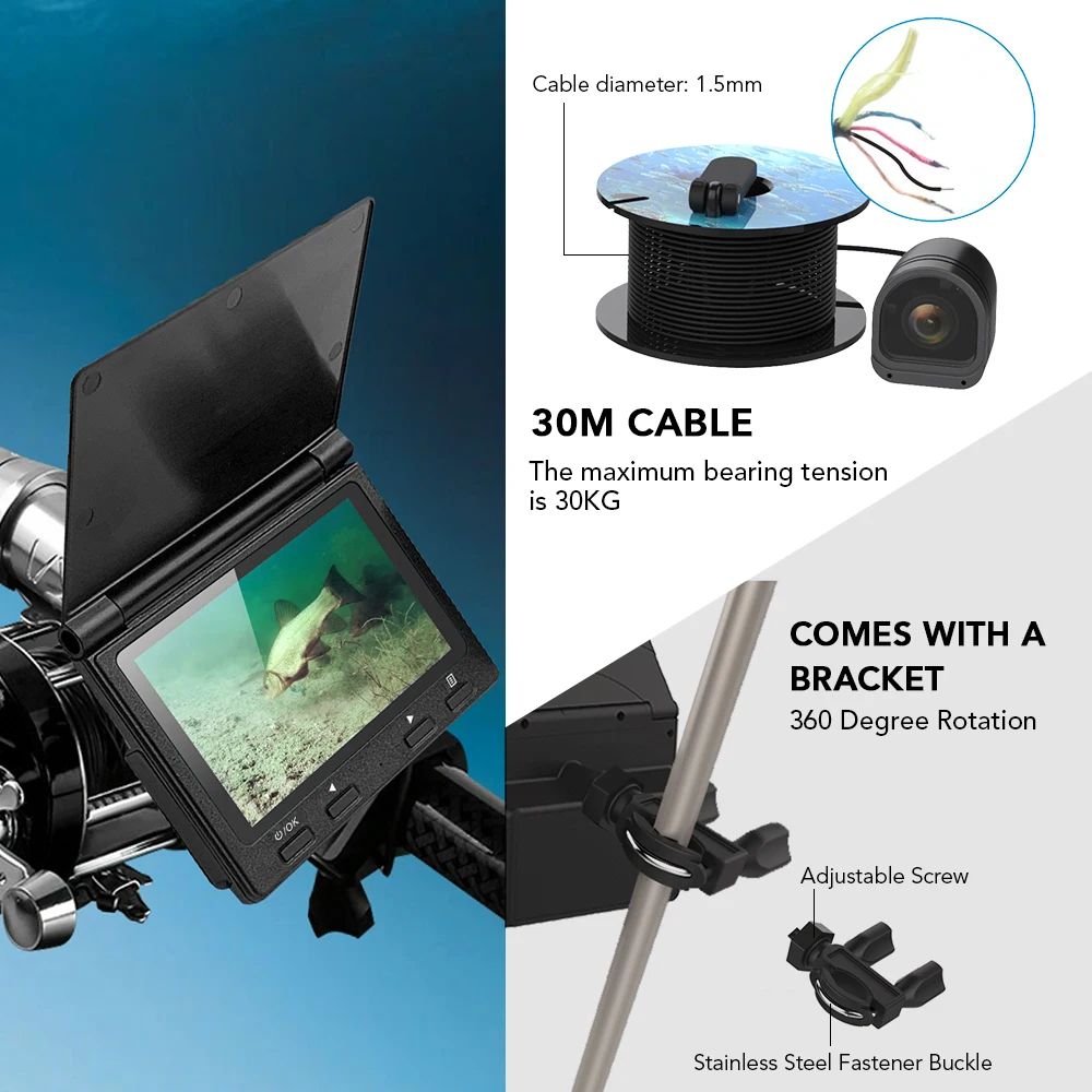 Цена Монитор Рыболокаторы 4.3inch1000TVL подводная рыбалка Камера 180 градусов Рыболокаторы Камера подходит для более точных подводной ситуации