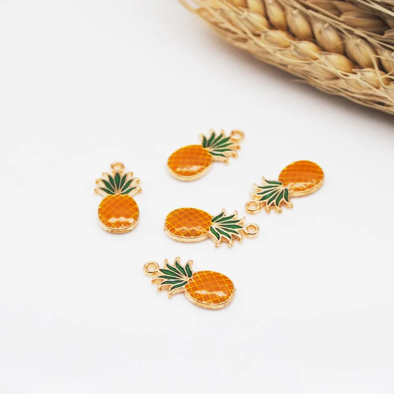 20 шт./лот Шарм Подвески в виде ананаса золотой цвет желтый и зеленый цвета эмаль