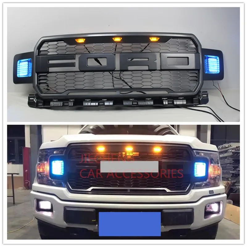 blue led Модифицированная Передняя гоночная решетка RAPTOR GRILL BUMPER MESH накладка маска гриль подходит для FOT F-150 F150 автомобильные аксессуары для пикапа - Цвет: blue led