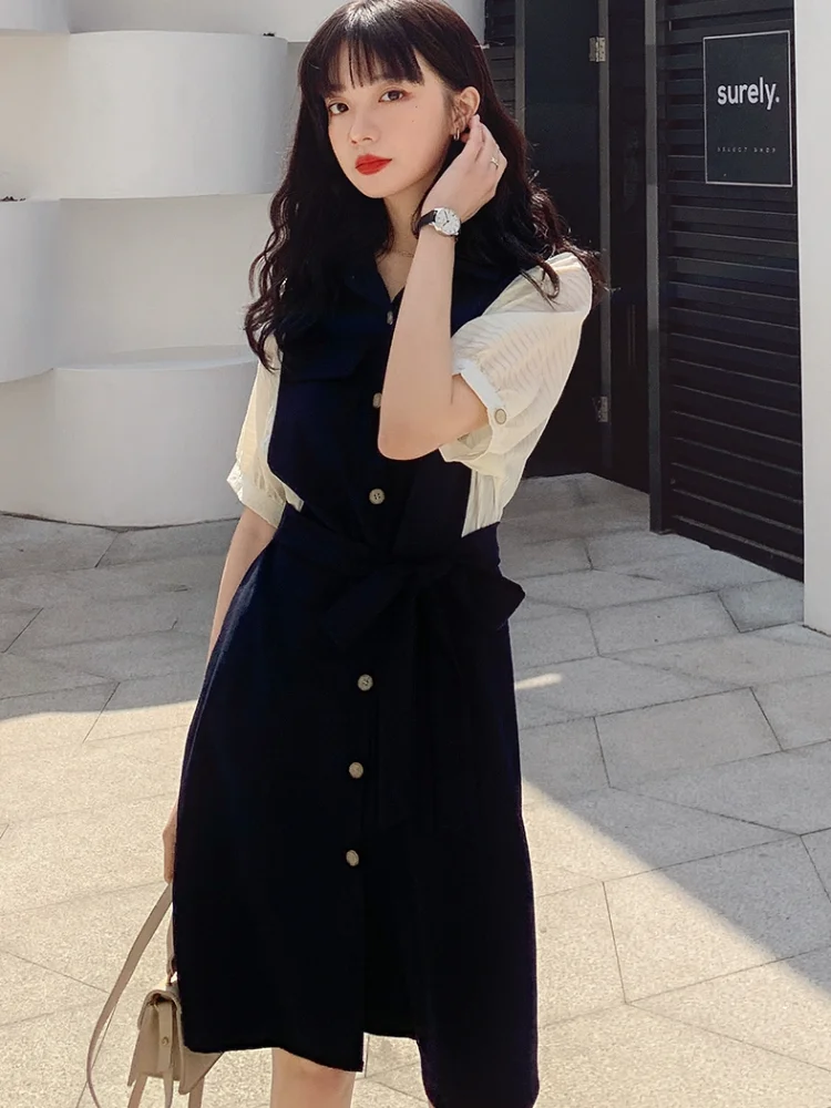 

2021 New Contrast Color Stitching Temperament Summer Dress