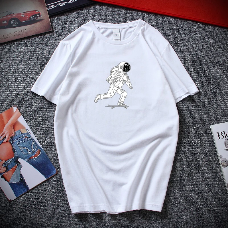 100% хлопок трикотажная летняя уличная футболка астронавт Скейтборд Повседневная