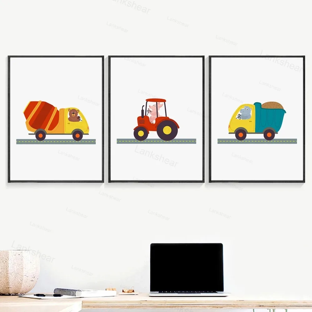 Мультяшный грузовик экскаватор трактор скандинавские плакаты и принты