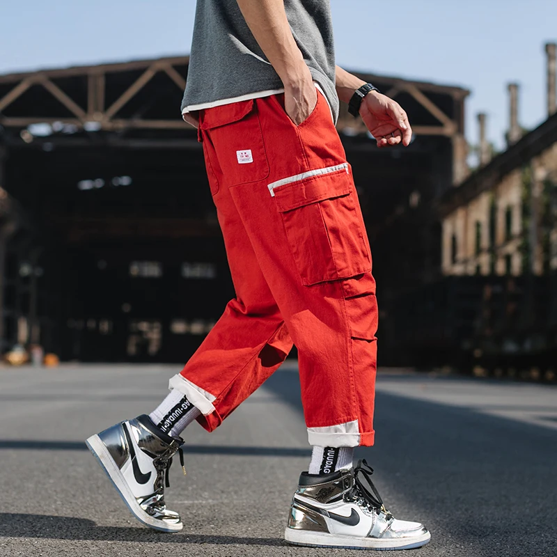 Весенние Брюки-Карго с боковым карманом оранжевые спортивные штаны-шаровары