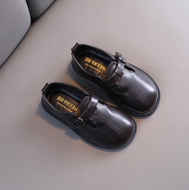 

21-37 Children Black Leather Shoes for Show 2021 Spring Kids Leather Sneakers Comfortable Girl Performance Footwear Shoes