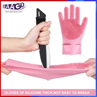 1pair silicone cleaning scrubber gloves reusable dish washing glove cooking heat resistant kitchen household tool