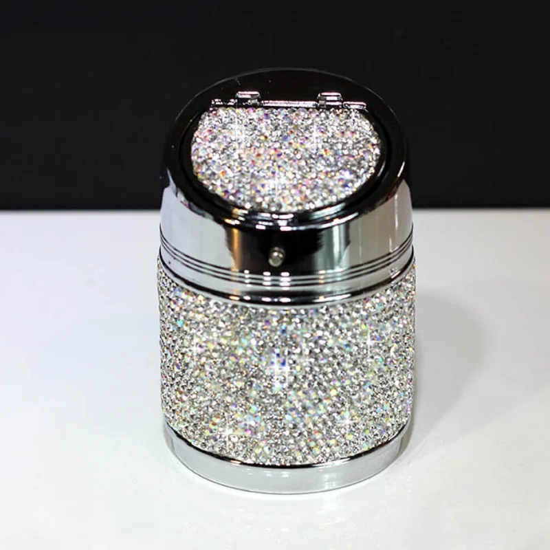 

Creative Bling Bling Crystal Car Ashtray Cup Holder Metal Shiny Rhinestones Cigarette Case Car Accessories for Girl Women