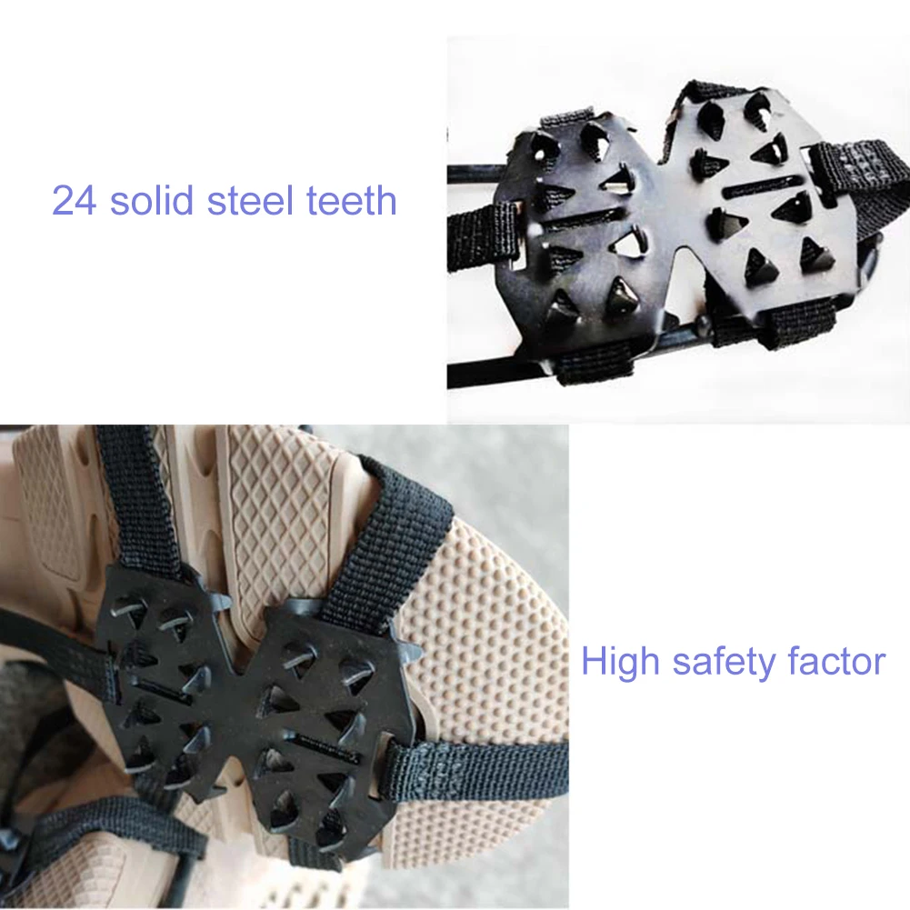 1 Pair 24 Teeth Anti-Skid Ice Gripper Spike Winter Climbing Anti-Slip Snow Spikes Grips Cleats Over Shoes Covers Crampon | Спорт и