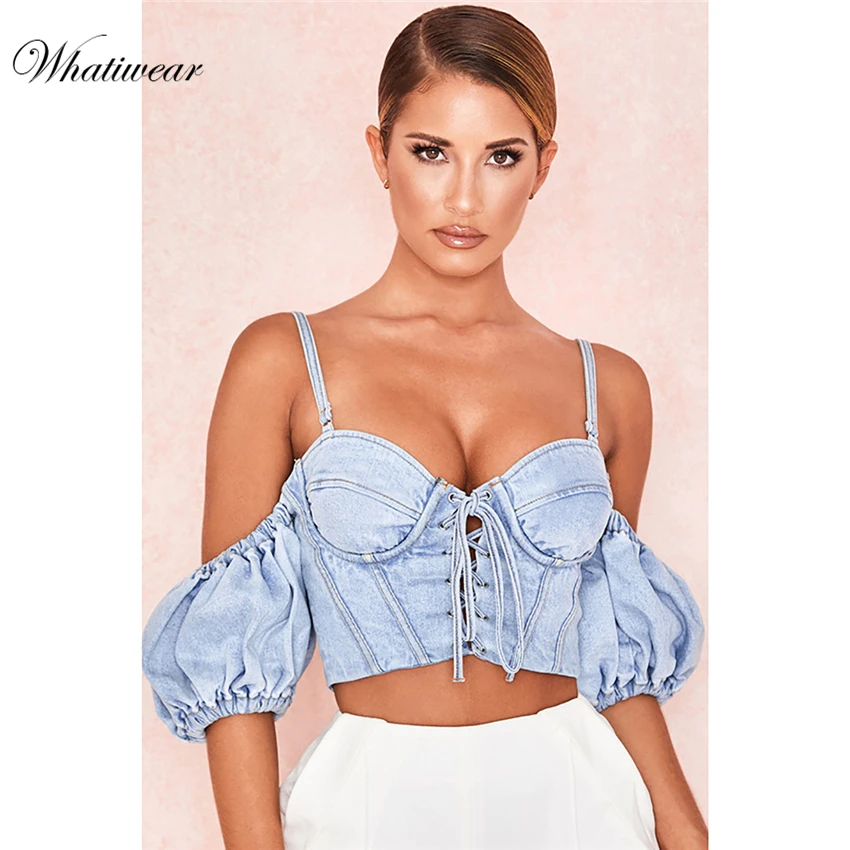 Whatiwear Осенний женский Джинсовый укороченный топ на бретелях уличная одежда