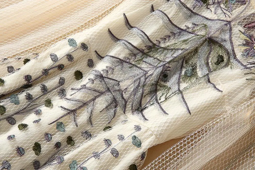 

MIUXIMAO High Quailty 2020 Sping Dress Flower Leaf Luxurious Embroidery Full Sleeve Elegant Pink Long Dress Women vestidos