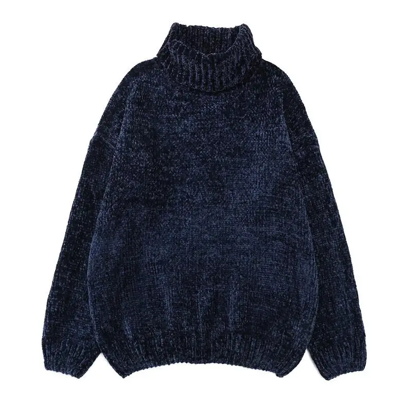Boss Navy blue NIJIUDING толстые теплые водолазки негабаритных свитера из шенили с длинным рукавом зима осень базовые свободные пуловеры женские повседневные топы - Цвет: Boss Navy blue