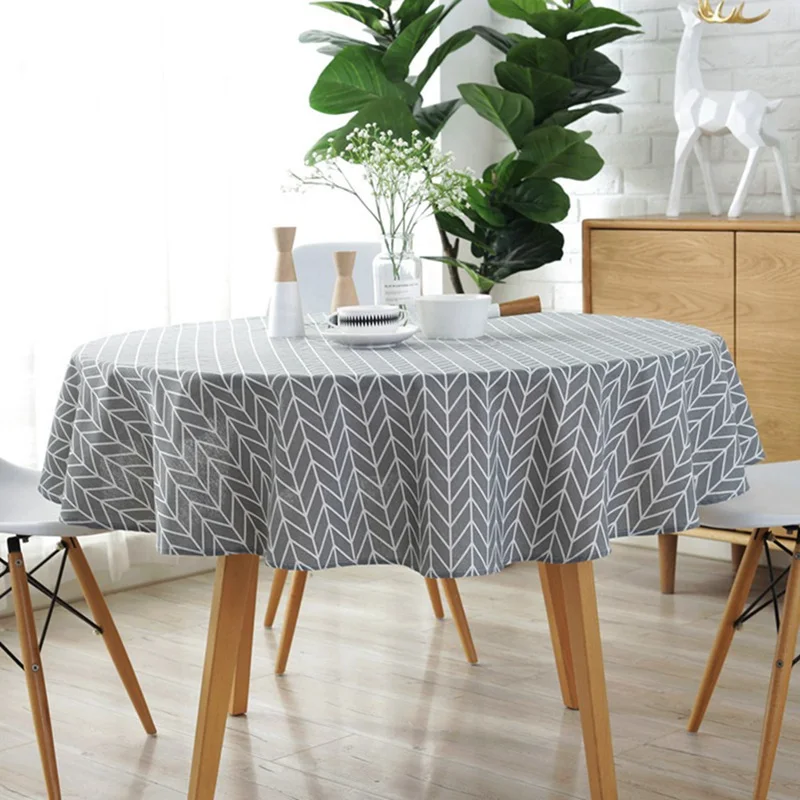

150CM Striped Simple Round Tablecloth Waterproof Restaurant Hotel Household Round Table Cloth Printing Plaid