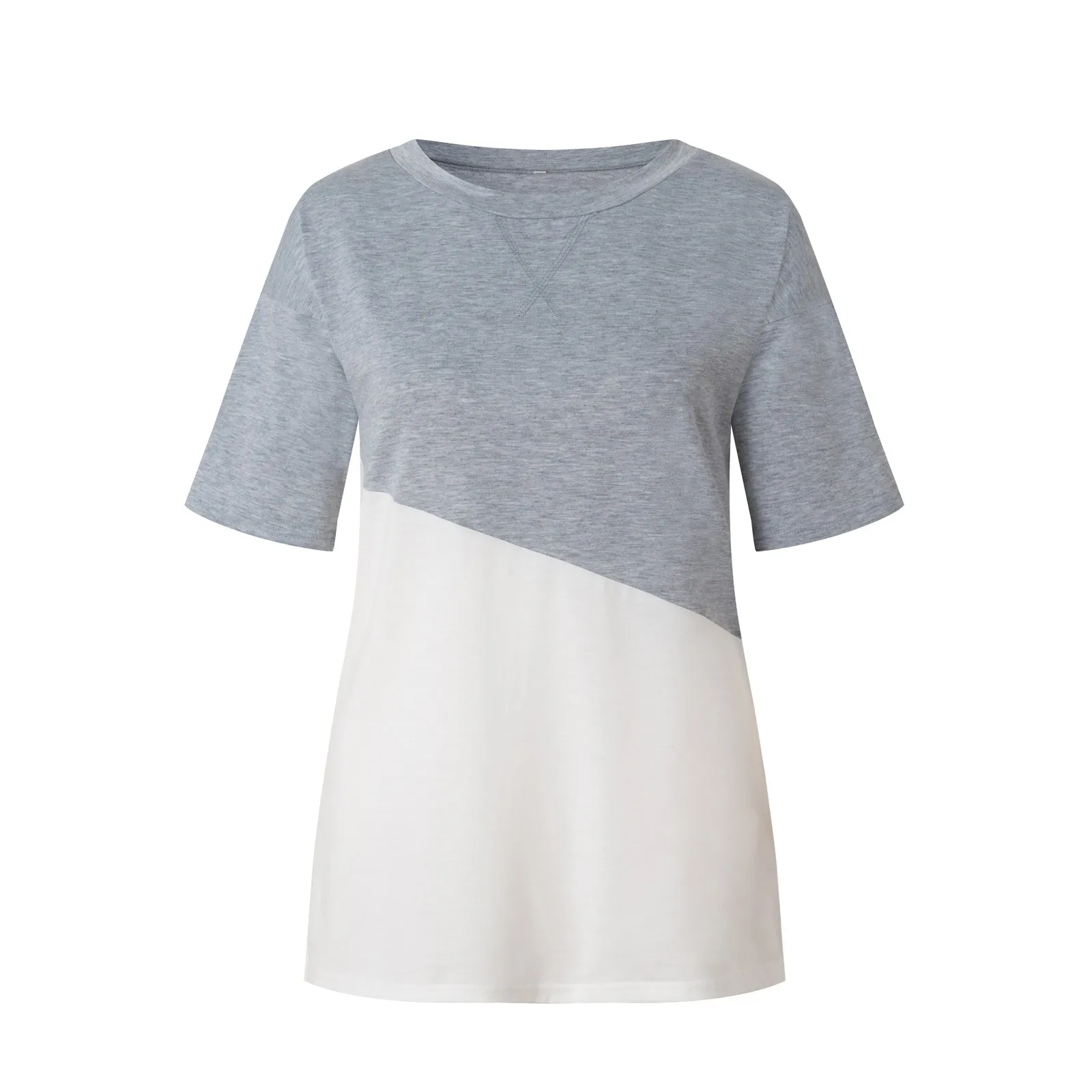 

2021 Fashion Patchwork Blouse Shirt Loose O-Neck Tops Summer Tee Casual Ladies Tops Female Women Short Sleeve Blusas Pullover