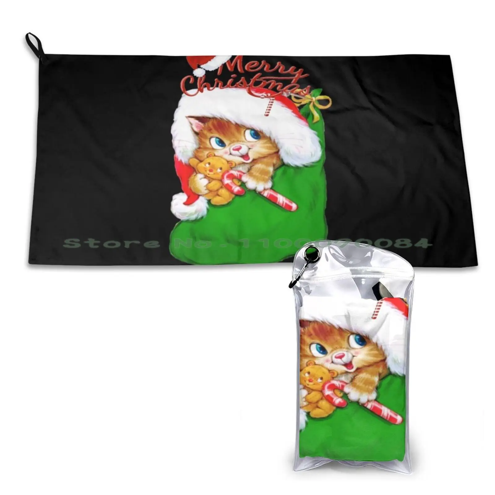 Милая Рождественская кошка быстросохнущее полотенце для спортзала ванны