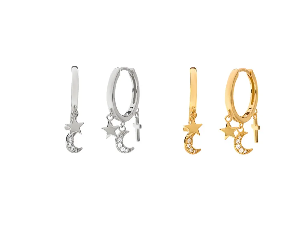 

Silver 925 Jewelry Earrings For Women Cross Star Moon Dangle Earring Gold/Silver Jewelry 2021 Trend Jewelry Fine Gift СеѬги