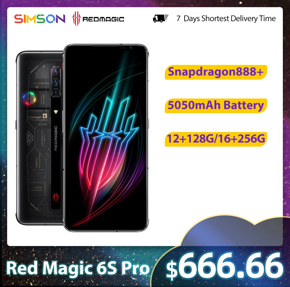 

Global Version NUBIA RedMagic 6S Pro Snapdragon 888+ 5G Gaming MobilePhone Triple Camera 6.8 Inch 165Hz AMOLED 64M WIFI 6E