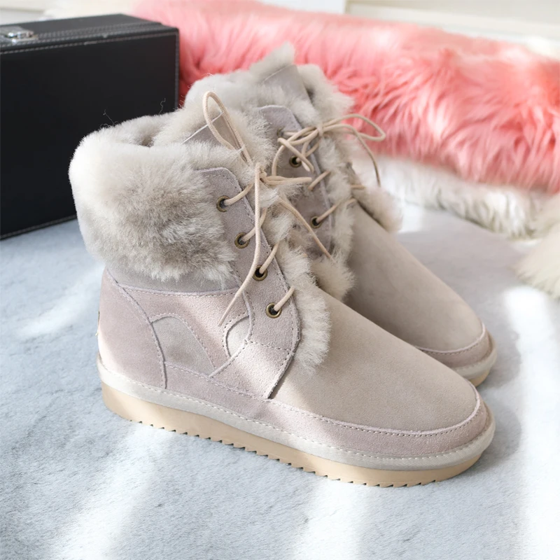 

Snow Boots Winter Women's Sheepskin Boots Australia Mid-calf Boots Real Sheep Fur Natural Wool Thick Casual Snow Cotton Shoes