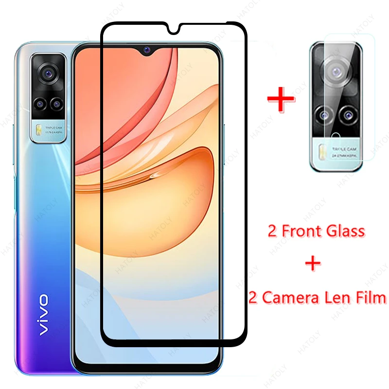 2PCS For Vivo Y53s 4G Glass for Vivo Y53s 4G Tempered Glass Film Screen Protector HD Camera Len Film for Vivo Y53s 5G