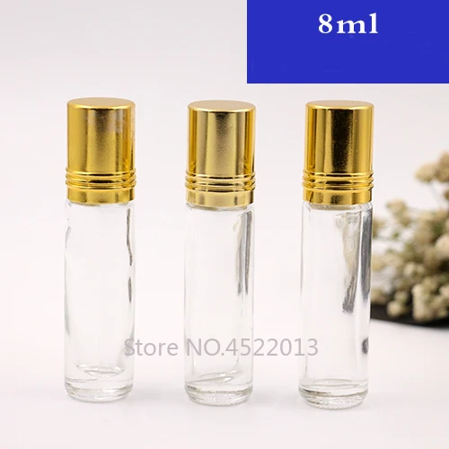 

8ML40pcs/lot High Grade Glass Perfume Bottle with Gold Cap,DIY Empty Clear Essential Oil Roll On Bottle,Professional Makeup Tool