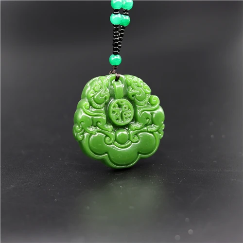 Натуральный зеленый китайский нефритовый кулон Pixiu ожерелье с тигром