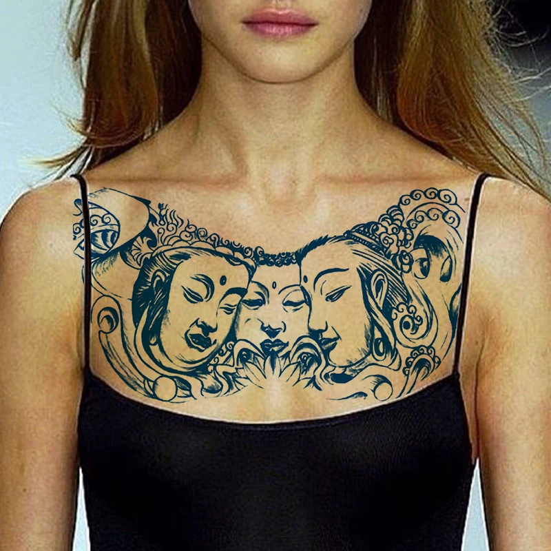 

Juice Lasting 10-15day Waterproof Temporary Tattoo Stickers Three Buddhas Flash Tattoos Ink Chest Body Art Fake Tatto Women Men