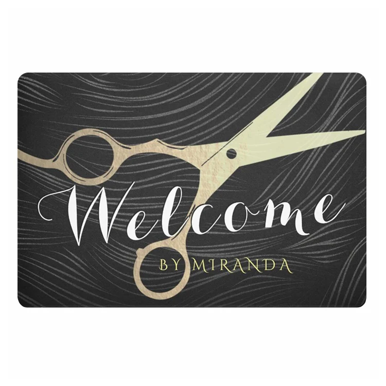 Welcome Note Name Современные парикмахерские черные золотые ножницы Добро пожаловать коврик на порог на заказ парикмахер салон красоты резиновый Придверный коврик напольный коврик ковер моющийся - Цвет: Welcome Note Name