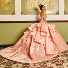Атласное платье с аппликацией, со шлейфом и бисером, розовое