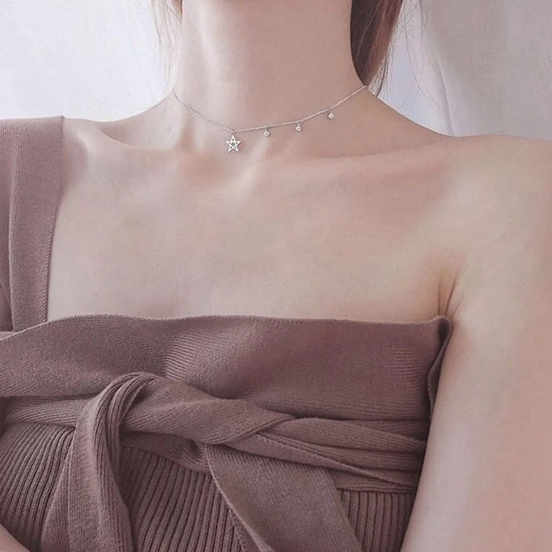 Женский чокер со звездами из стерлингового серебра 925 пробы короткое ожерелье с