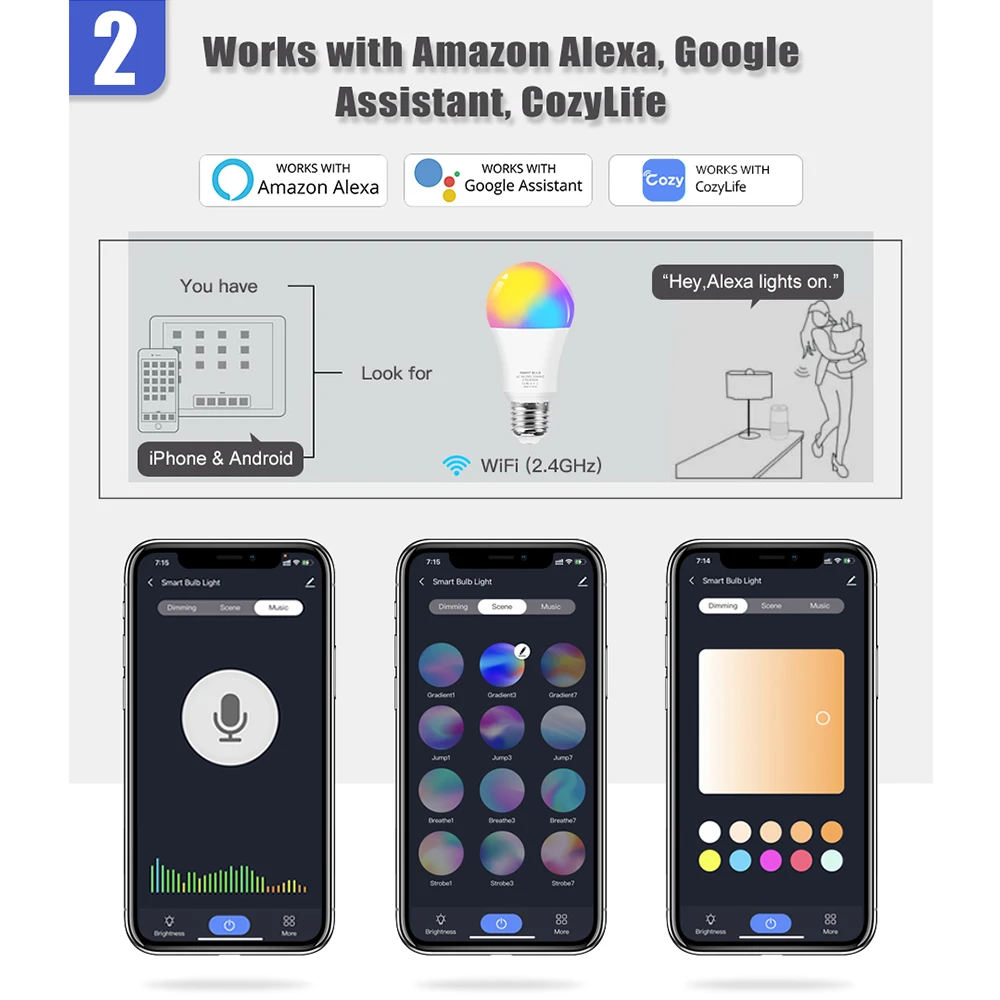 Приглушаемая умсветильник лампа 12 Вт E27 WiFi RGB + белый теплый Homekit Cozylife Alexa Google Assistant