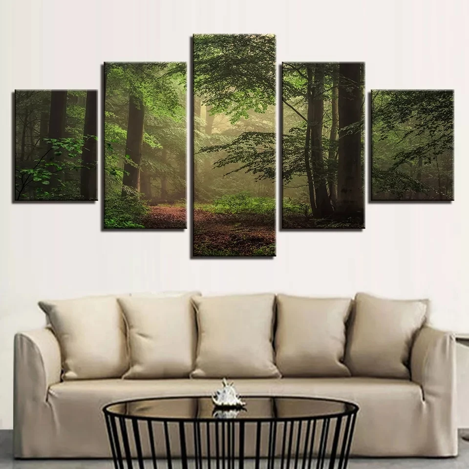 5 шт. настенные картины с зеленым лесом | Дом и сад