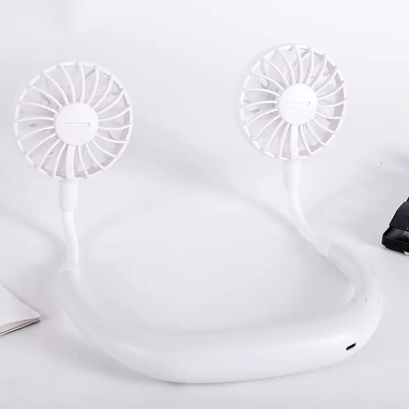 

100pcs Neck Band Portable Mini Air Fan With Dual Fan USB rechargeable