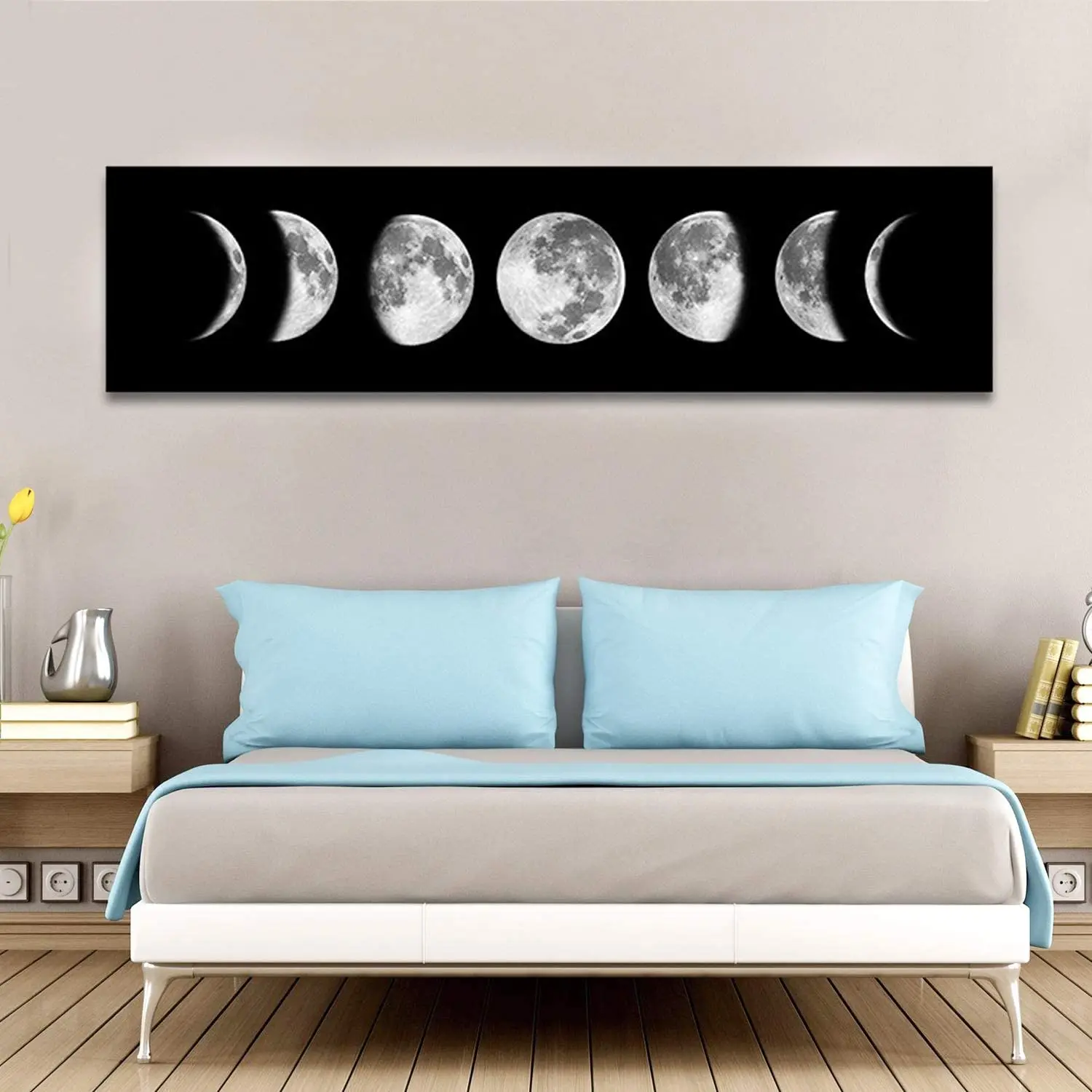 

Moon Half Moon Shape Canvas Decorative Painting Frameless Painting Black and White Painting Decoration