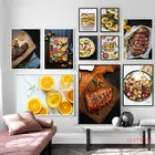 Картина на холсте с изображением пиццы, стейка, салата, кухни, скандинавские плакаты и принты, настенные картины для гостиной, Современное украшение для дома