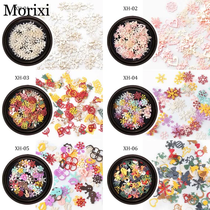 Рождественские снежинки для украшения ногтей радужные цвета Смешанная форма