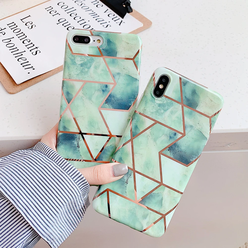 Чехлы для телефонов с геометрическим мрамором для iPhone 6, 6s, 7, 8 Plus, X, XR, XS, 11 Pro, мягкая Гальваническая задняя крышка, чехол