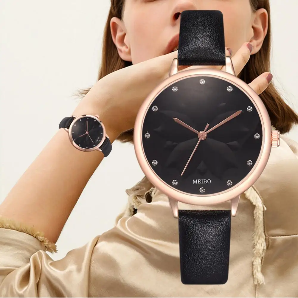 Fashion Leather Strap Women Watch Casual Love Flowers Quartz Wrist Ladies Luxury Watches relogio feminino Gift | Наручные часы