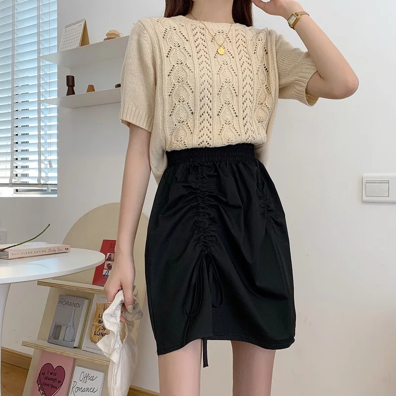 

New Spring Summer Women A-Line Skirts High Waist Irregular Korean Style Fashionable Drawstring Midi Skirts