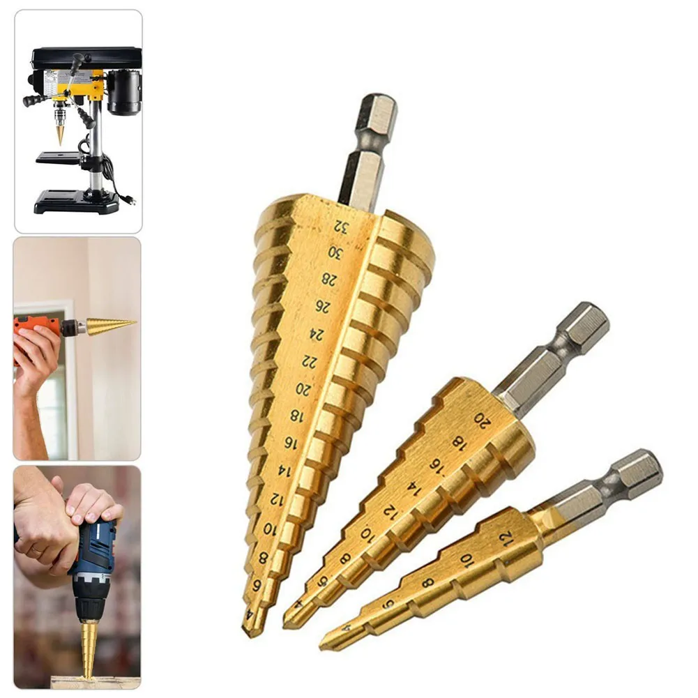 

1pcs HSS Steel Step Cone Drill Titanium Bit Metal Wood Hole Cutter. Core Drilling Tool. 4-32/20/12mm /