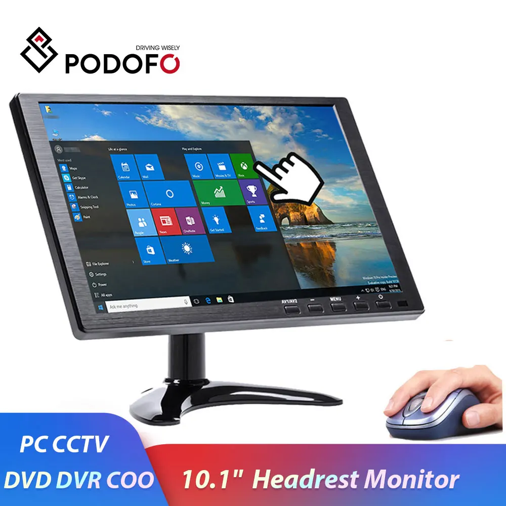 Podofo 10 1 &quotips FHD цифровой экран lcd автомобильный монитор PC/tv/DVD MP5 плеер HDMI/VGA/AV/USB/SD