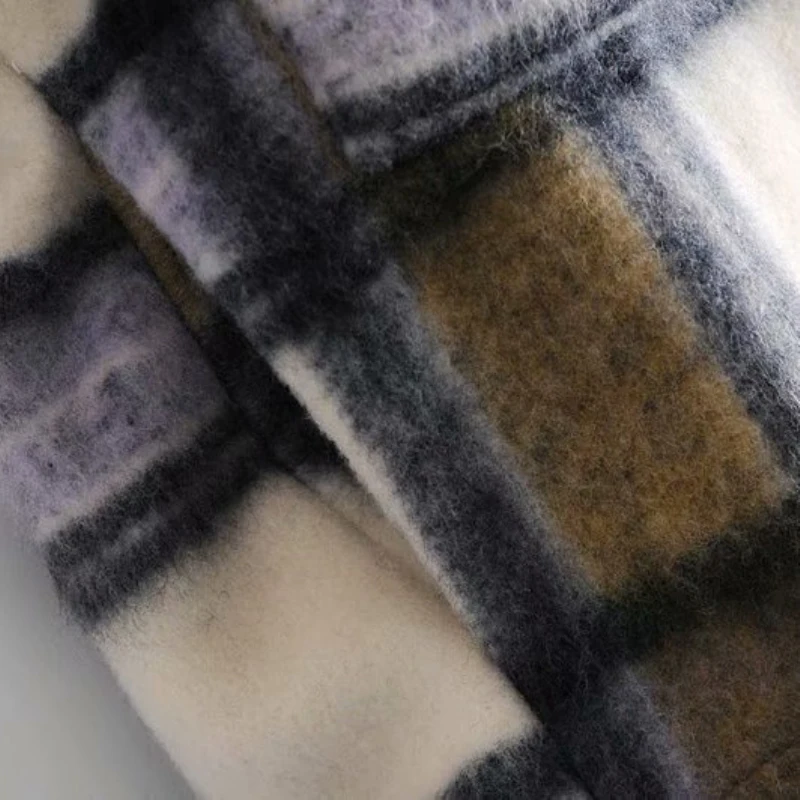 

PUWD Casual Woman Loose Plaid Patchwork Woolen Shirt Coats 2021 Autumn Winter Fashion Ladies Warm Jackets Feamle Casual Outwear