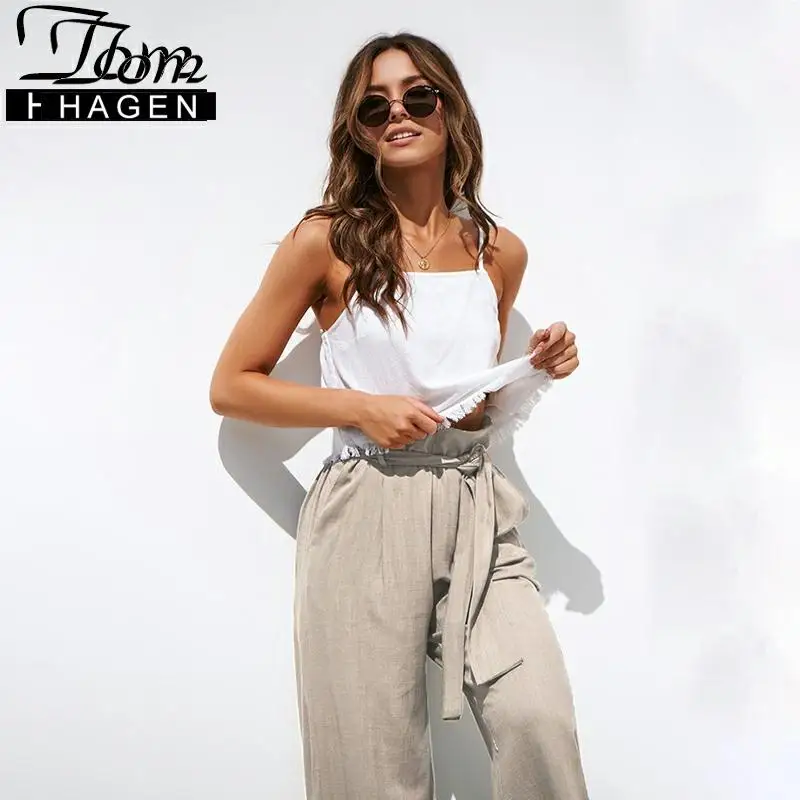 Женские брюки клеш с завышенной талией черные свободные широкими штанинами и