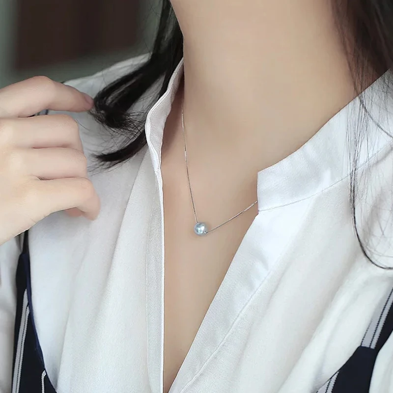 Женское ожерелье из серебра 925 пробы с подвеской морского жемчуга размером 7 8