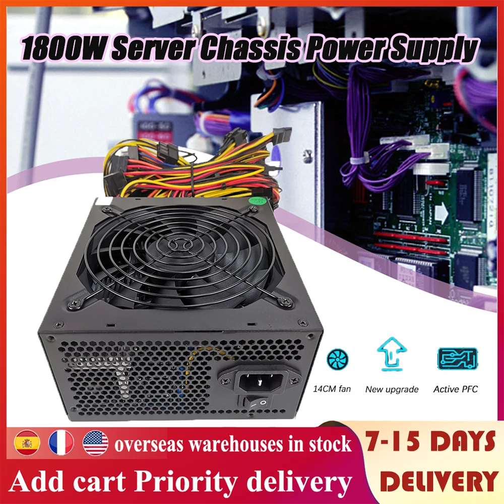 

1800W Peak 2880W Server Chassis Power Supply Active PFC Full Voltage Multi Channel Graphics Card Power Supply With 14CM Mute Fan