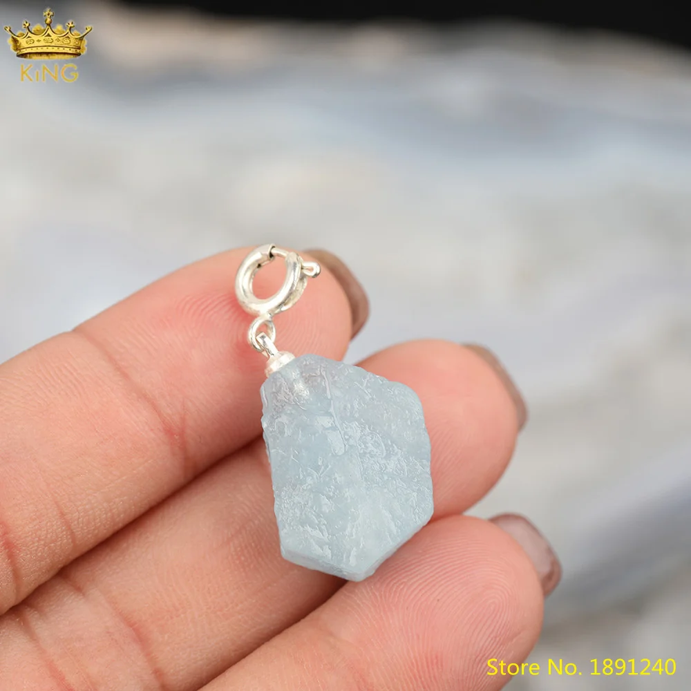 

5pcs Natural Aquamarines Stone Irregular Point Pendants Necklace,Plated Silvery Stick Point Charms Beads For DIY Jewelry Making