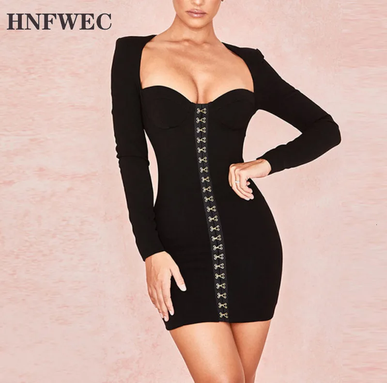 2019 черное платье с длинным рукавом сумка бедра короткое сексуальное для ночного